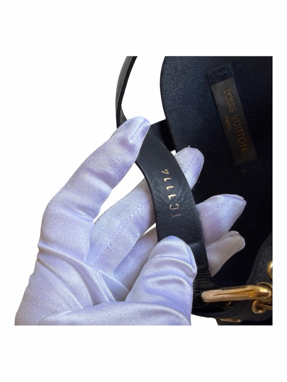 Louis Vuitton Black Leather Sandals with Gold Buckles - Picture 6 of 6